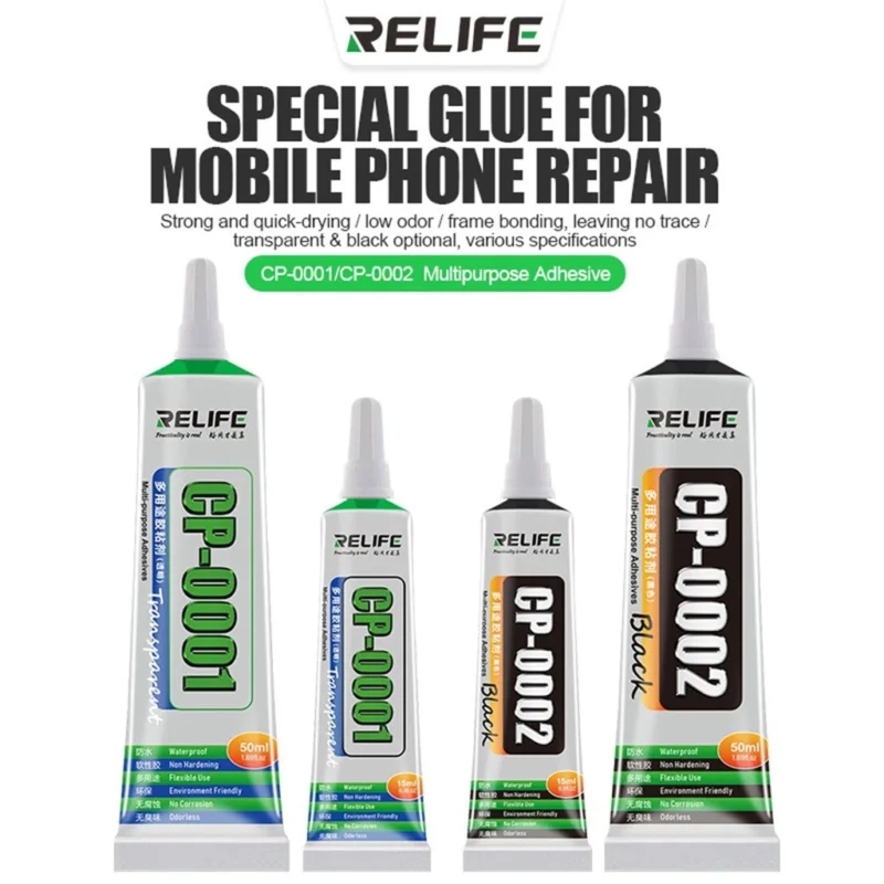 RELIFE กาว CP-0001 สีดำ CP-0002ใส ยืดหยุ่นสูง กาวเหลวสำหรับกรอบโทรศัพท์ หน้าจอ/ฝาหลัง
