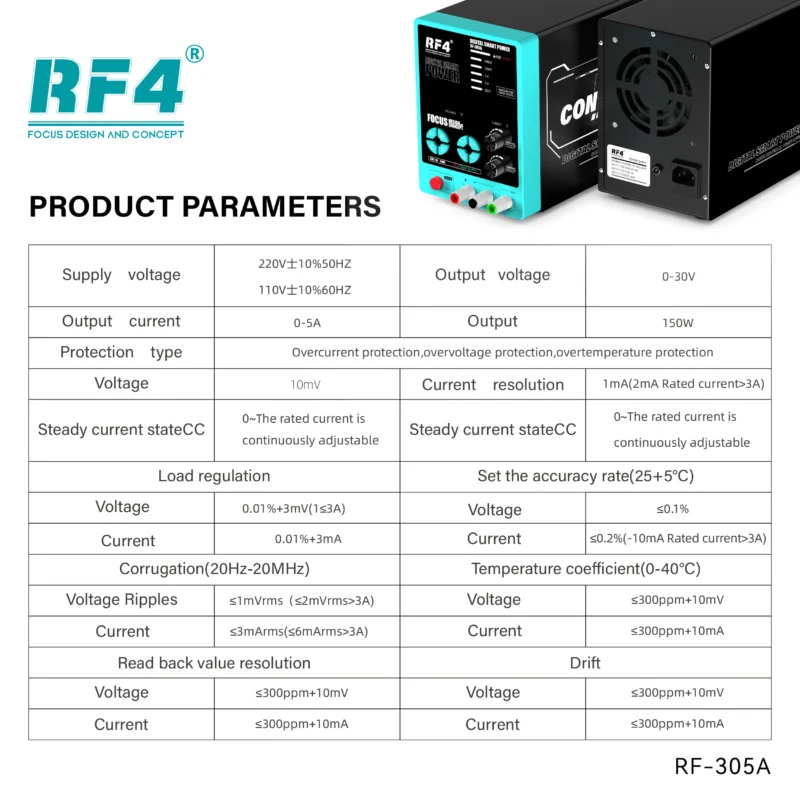 RF4 RF-305A แหล่งจ่ายไฟ DC พร้อมฟังก์ชัน Shortkiller - ( 30V / 5AMP )
