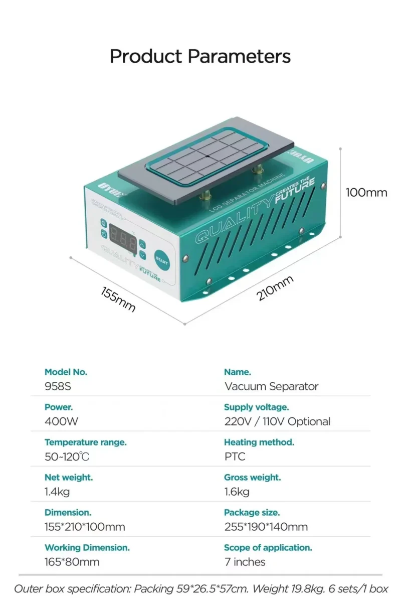 UYUE-958S (8) UYUE 958S เครื่องแยกหน้าจอ LCD แบบทำความร้อนอัตโนมัติ ขนาด 7 นิ้ว